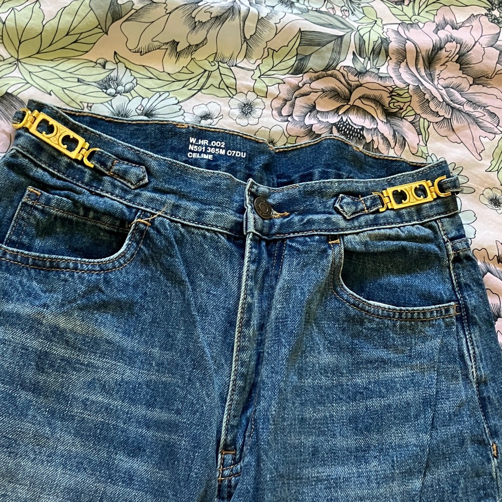 Celine High Rise Blue Jeans with Gold Details